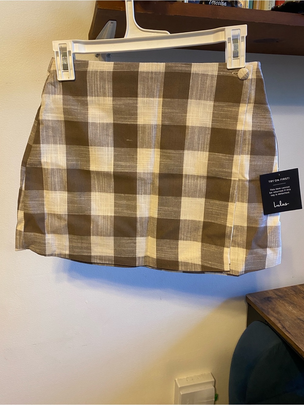 Lulu's Brown & Cream Plaid A-Line Mini Skirt